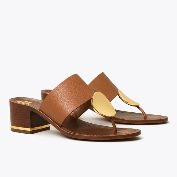Tory Burch PATOS DISK 45MM SANDAL Mou Brown Gold STUNNING AND COMFORTABLE! - Picture 2 of 10